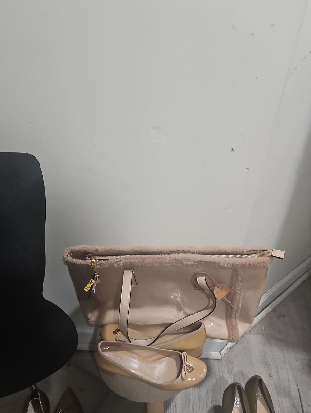 Beige Faux-Shearling Tote Bag - Women's Neutral Shoulder Bag
